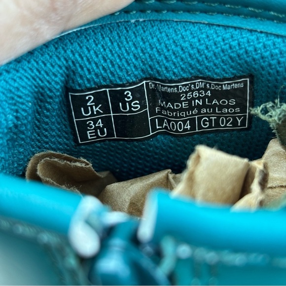 Dr. Martens Teal Combat Boots with Lace-Up Design Size 3 Kids - Picture 10 of 10
